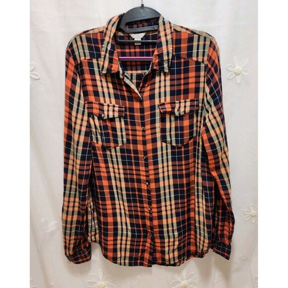 EST. 1946 WOMANS LARGE ORANGE PLAID BUTTON DOWN SHIRT PREPPY ACADEMIA SWIFTY - Picture 1 of 14